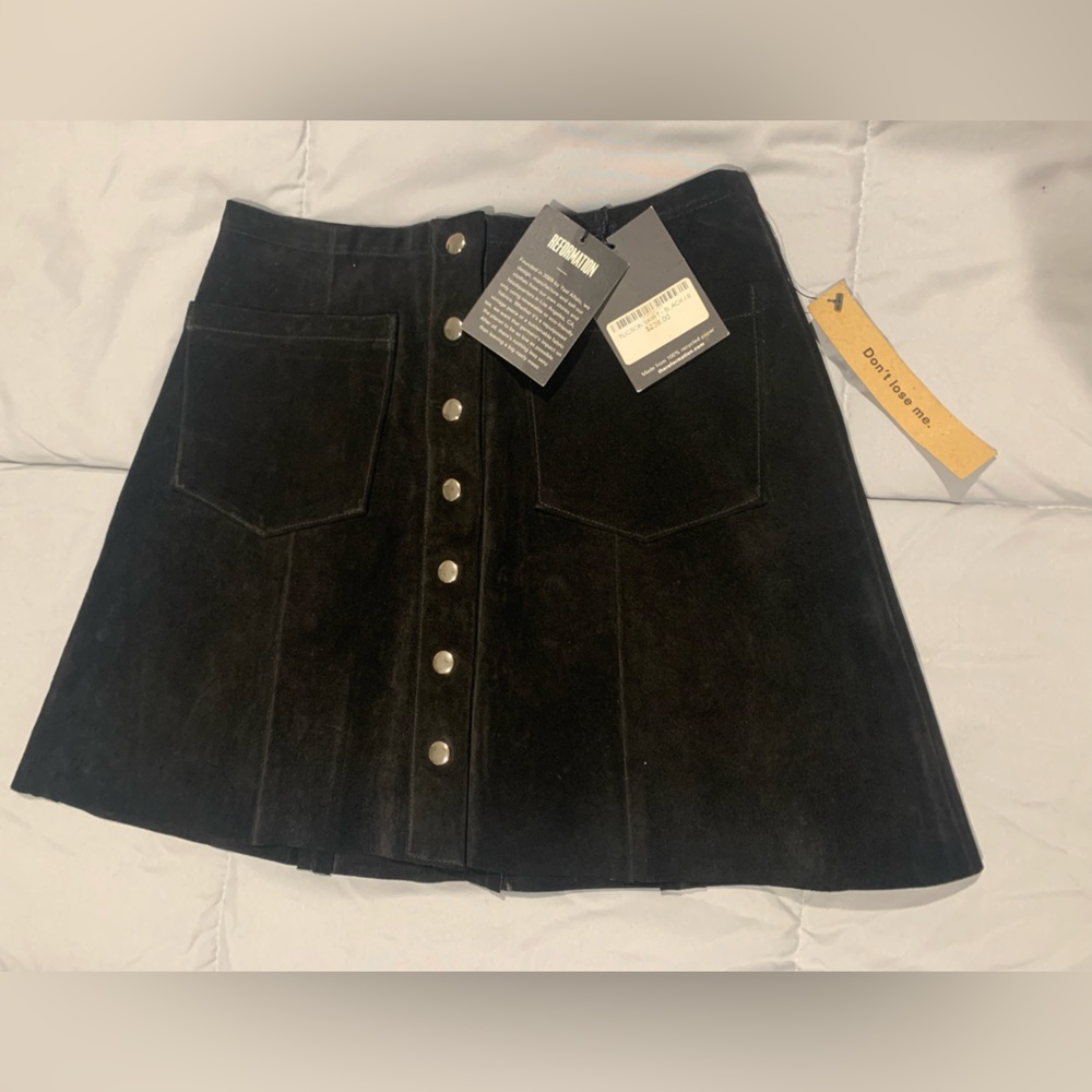 NWT REFORMATION Black Leather Skirt - 0
